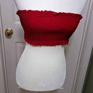 SHEIN Red Ruffled Strapless Tube Top